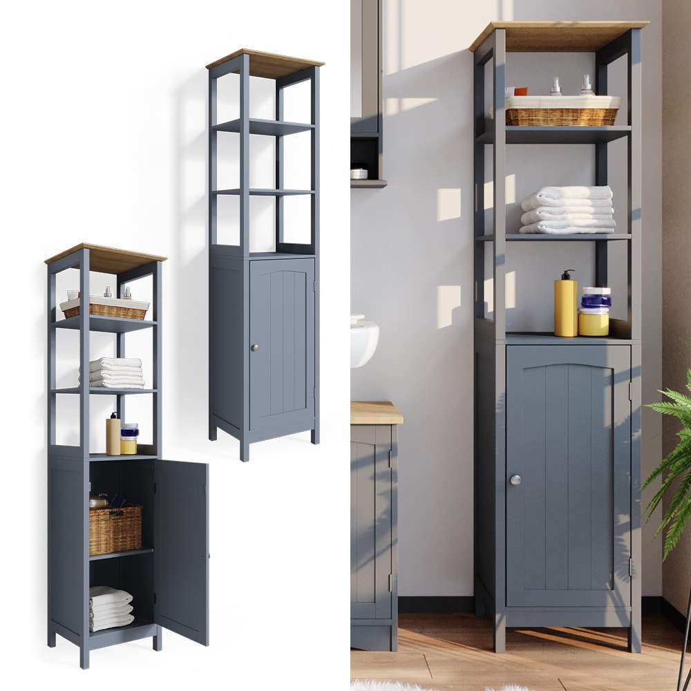 Vicco Badschrank Bianco Grau Hochschrank 160x40x32cm Badregal Badm&ouml;bel grau Holz Badezimmerschrank im Landhausstil - Bild 1