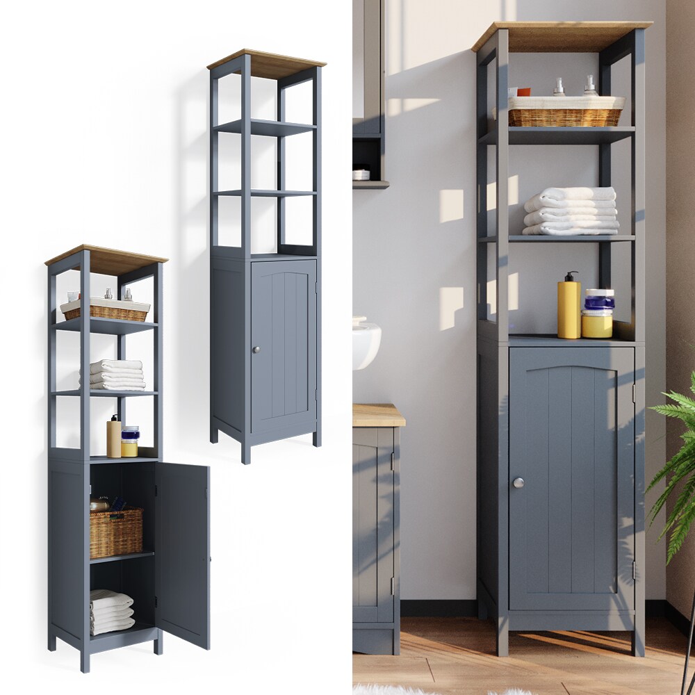 Vicco Badschrank Bianco Grau Hochschrank 160x40x32cm Badregal Badmöbel grau Holz Badezimmerschrank im Landhausstil