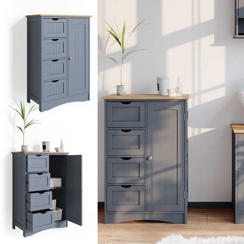 Vicco Badschrank Bianco Grau Badregal mit 4 Schubladen 81x55x30cm Badm&ouml;bel grau Sideboard Badezimmerschrank im Landhausstil - Bild 1
