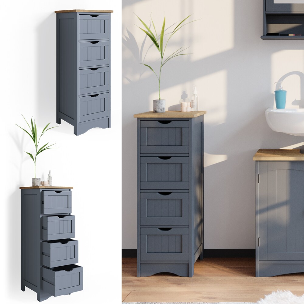 Vicco Badschrank Bianco Grau Badregal schmal 4 Schubladen 81x30x30cm Badmöbel grau Badezimmerschrank im Landhausstil