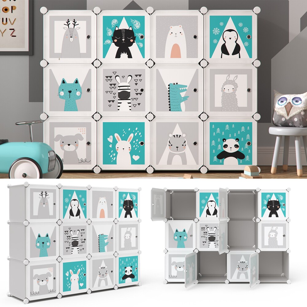 Vicco Kleiderschrank Andy Kinder grau modular 12 F&auml;cher Kleiderstange Steckregal - Bild 1