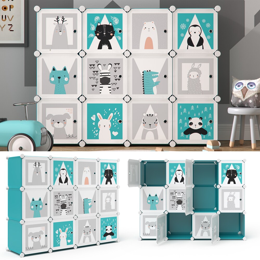 Vicco Kleiderschrank Andy Kinder blau modular 12 F&auml;cher Kleiderstange Steckregal - Bild 1