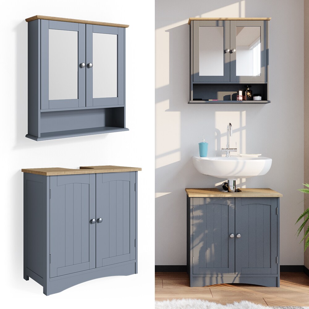 Vicco 2er Badm&ouml;bel Set Bianco Spiegelschrank Waschtischunterschrank Badschrank Badezimmerm&ouml;bel Set im Landhausstil - Bild 1