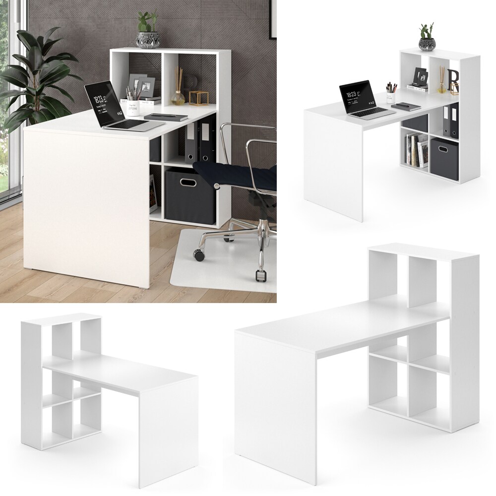 Vicco Schreibtisch Emir weiß Computertisch mit Ablage Regal Raumteiler Bürotisch