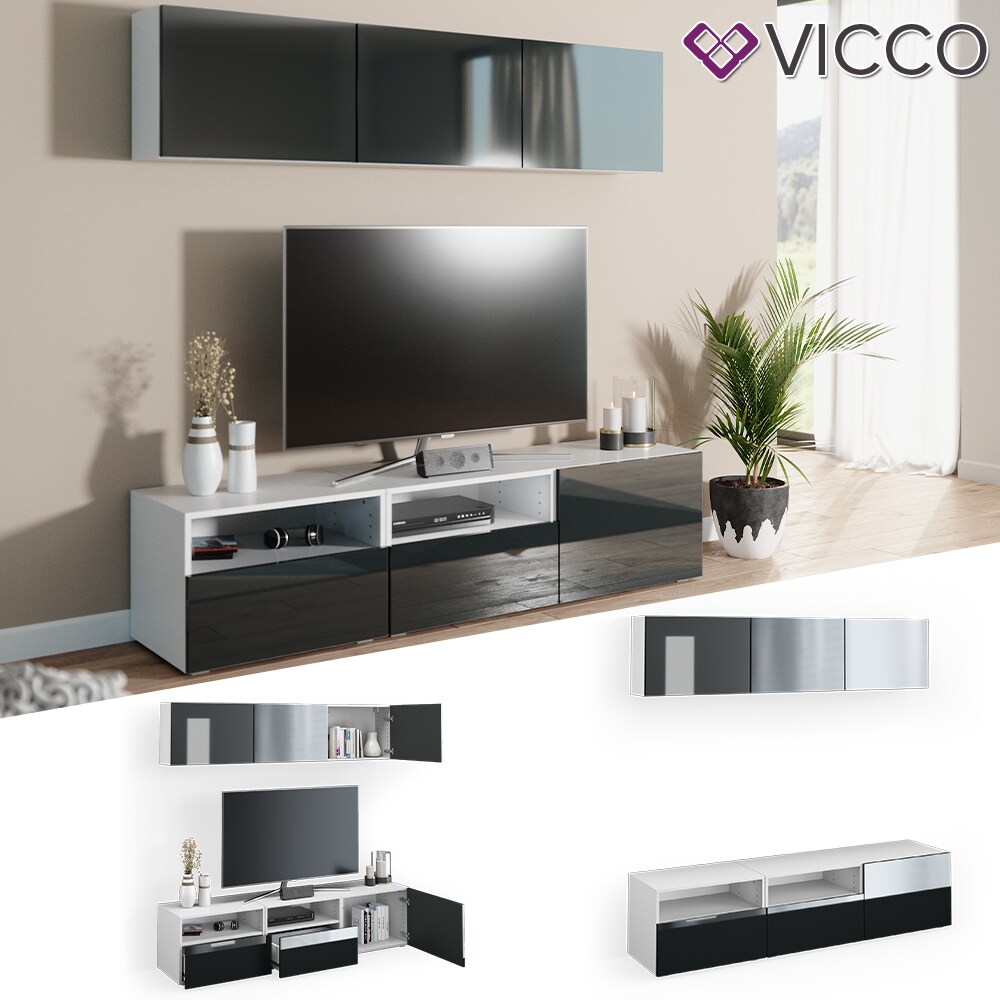 VICCO Wohnwand 5er Set COMPO Lowboard Sideboard Schrank wei&szlig; anthrazit hochglanz - Bild 1