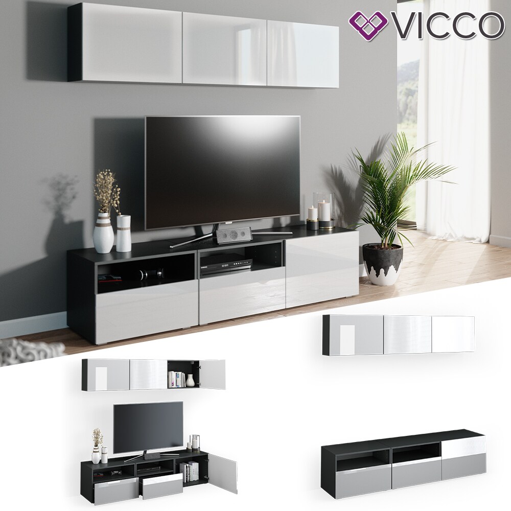 VICCO Wohnwand 5er Set COMPO Lowboard Sideboard Schrank  anthrazit wei&szlig; hochglanz - Bild 1