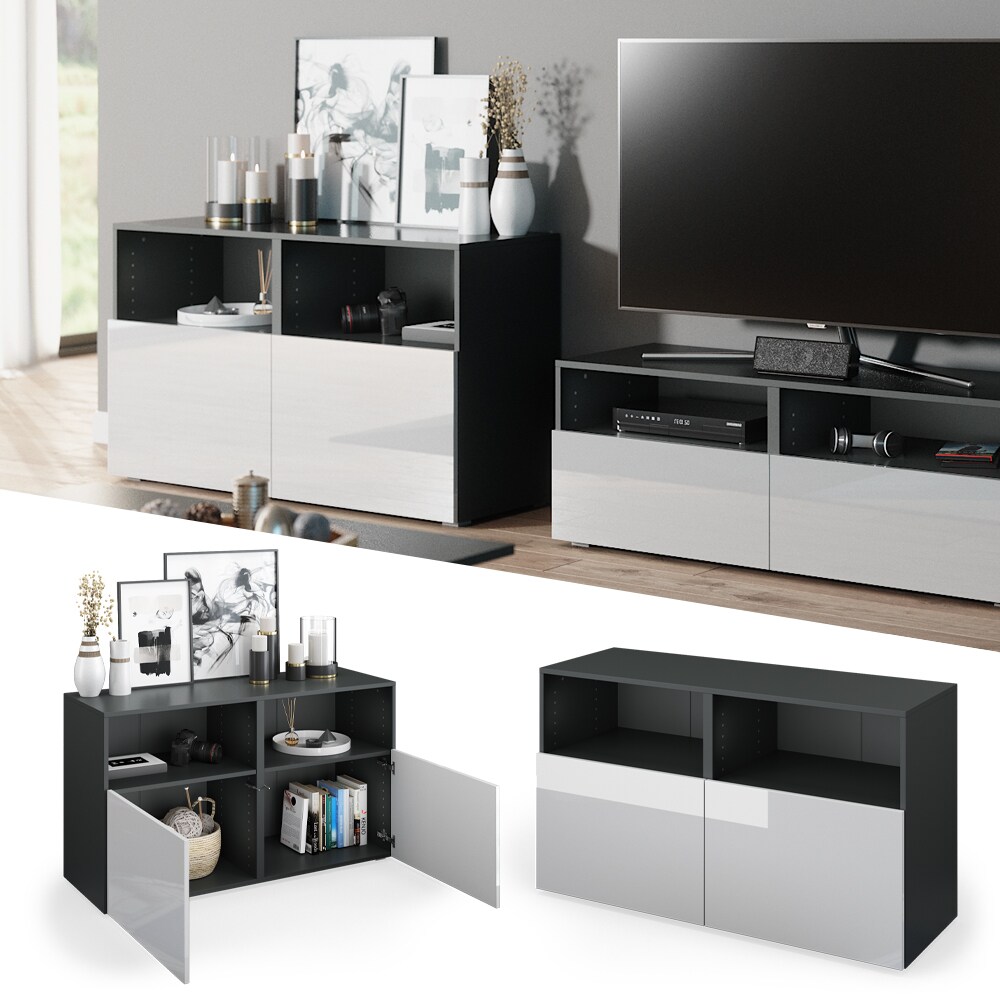 Vicco Sideboard Compo Highboard Anrichte Kommode Mehrzweckschrank anthrazit wei&szlig; hochglanz - Bild 1