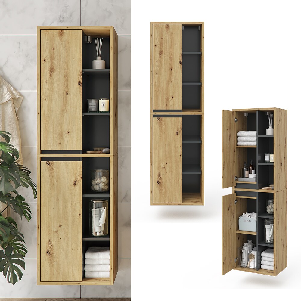Vicco Badschrank Viola Eiche H&auml;ngeschrank Hochschrank 2 T&uuml;ren Badm&ouml;bel Badregal - Bild 1