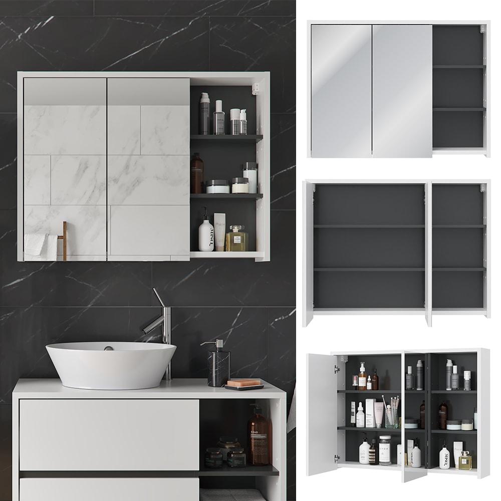 Vicco Spiegelschrank Viola Wei&szlig; Badschrank Badspiegel 2 T&uuml;ren mit Ablagen Badm&ouml;bel - Bild 1