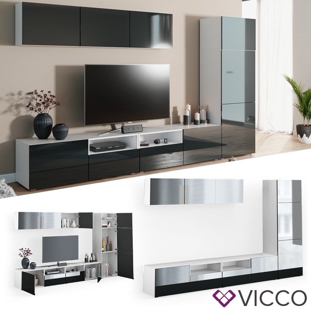 VICCO Wohnwand 7er Set COMPO Lowboard Sideboard Schrank wei&szlig; anthrazit hochglanz - Bild 1