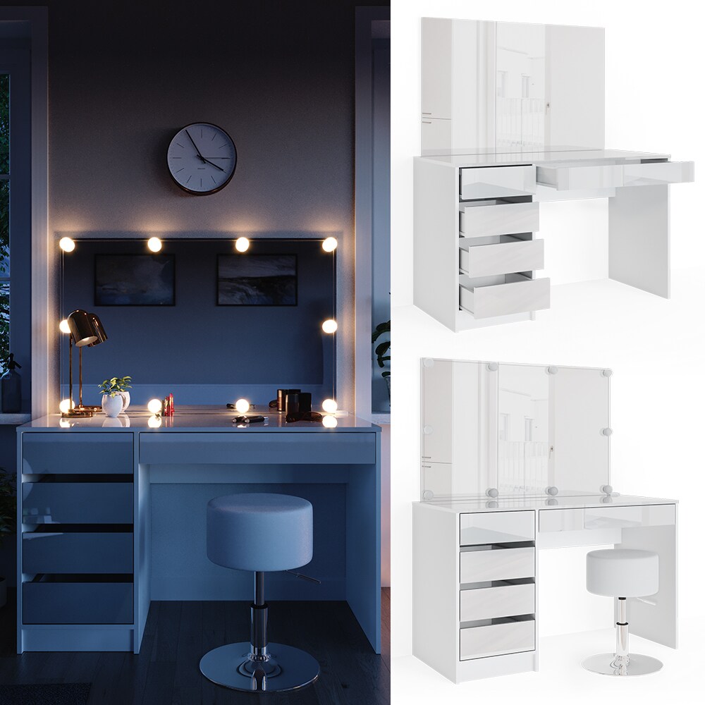 Vicco Schminktisch Sherry wei&szlig; mit LED-Beleuchtung Spiegel Hocker Frisiertisch - Bild 1