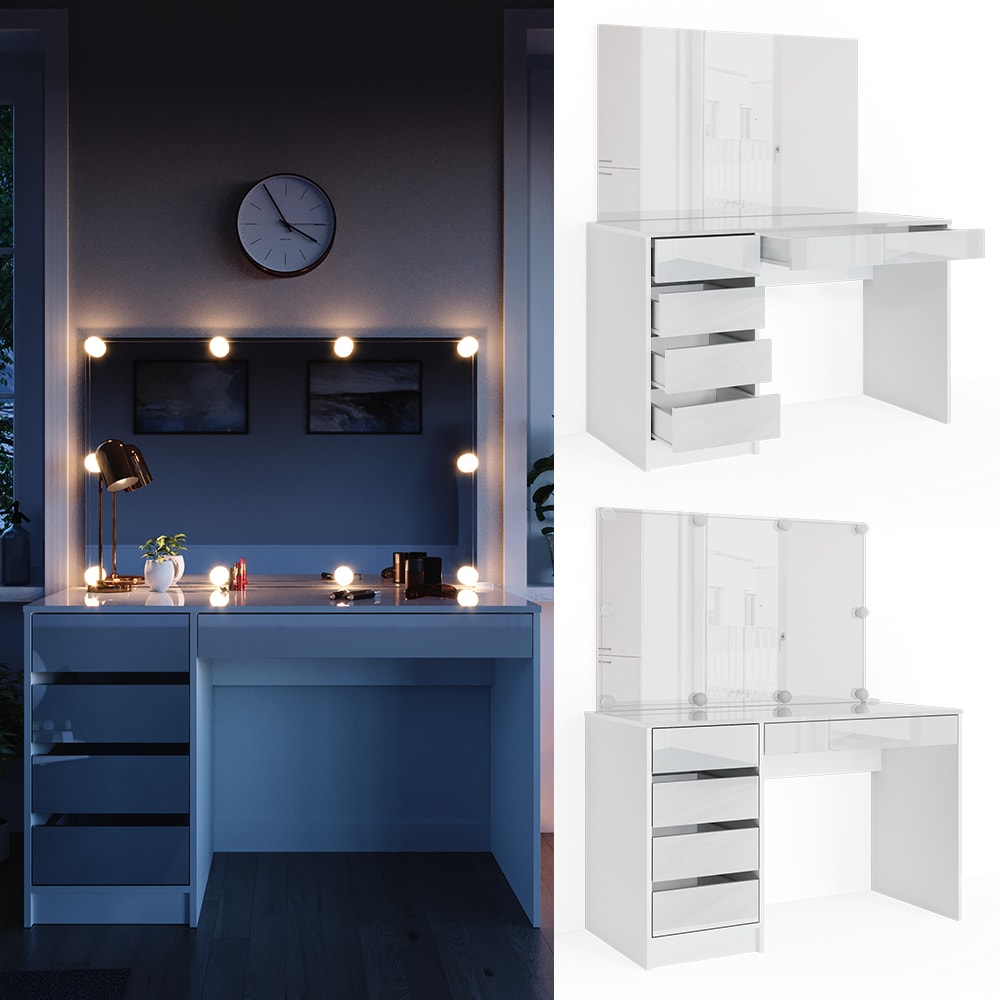 Vicco Schminktisch Sherry wei&szlig; mit LED-Beleuchtung Spiegel Frisiertisch Kommode - Bild 1