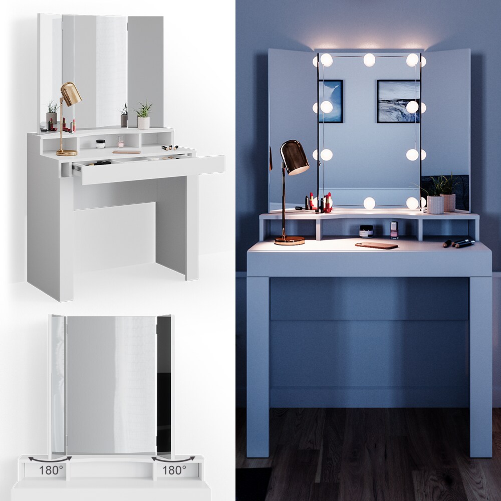 Vicco Schminktisch Nora wei&szlig; mit LED-Beleuchtung Spiegel Frisiertisch Kommode - Bild 1