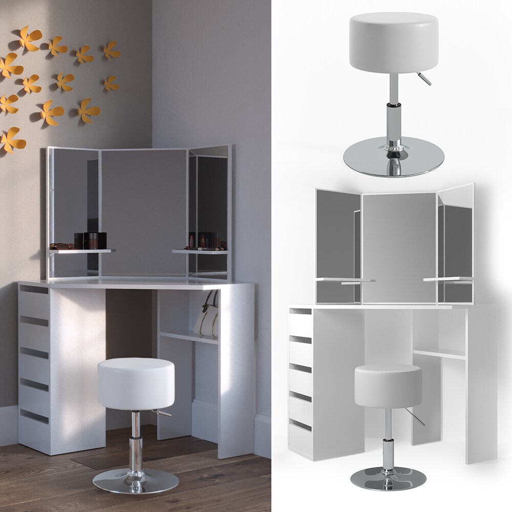 Vicco Eckschminktisch Arielle Kosmetiktisch Frisiertisch Schminktisch Weiß inklusive Sitzhocker | 04251421924260