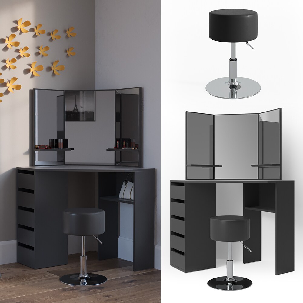 Vicco Schminktisch Arielle Frisiertisch Kommode Frisierkommode Spiegel Schwarz inklusive Hocker - Bild 1