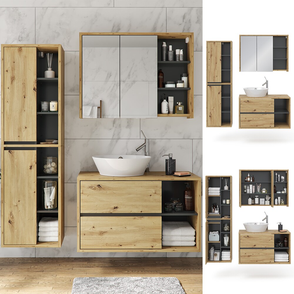 Vicco Badmöbel Set Viola Eiche Spiegelschrank Hochschrank Waschtischunterschrank