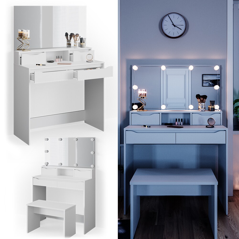 Vicco Schminktisch Ruben wei&szlig; mit LED-Beleuchtung Spiegel Sitzbank Frisiertisch - Bild 1