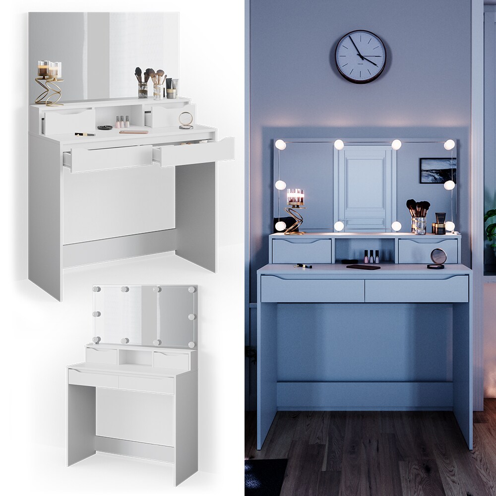 Vicco Schminktisch Ruben wei&szlig; mit LED-Beleuchtung Spiegel Frisiertisch Kommode - Bild 1
