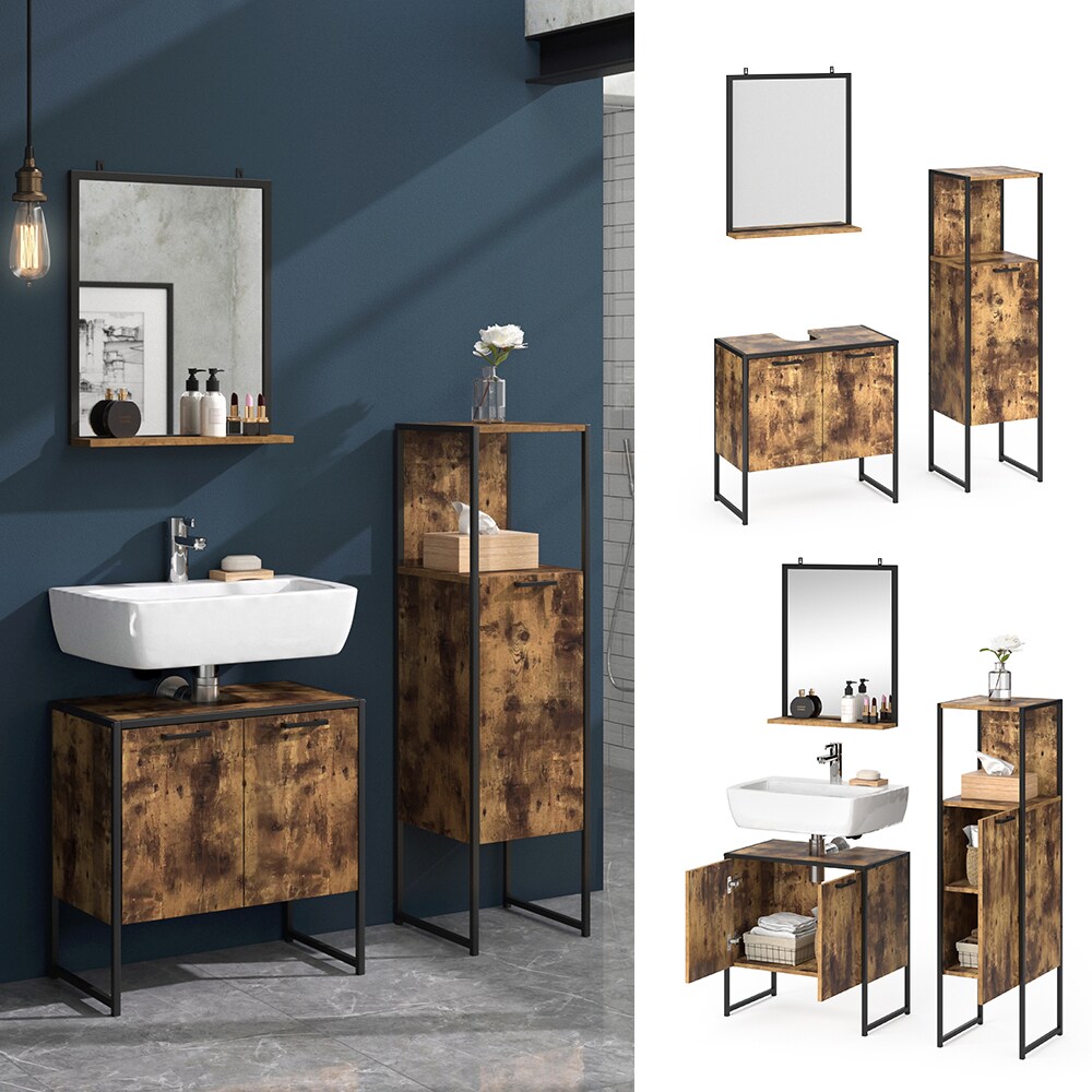 Vicco Loft Badm&ouml;bel Set Fyrk Vintage Badspiegel Midischrank Waschtischunterschrank - Bild 1