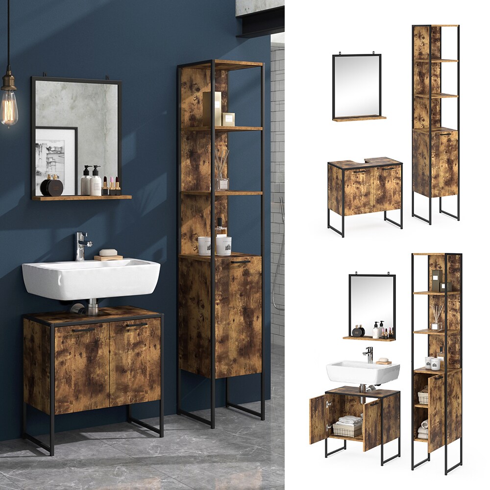 Vicco Loft Badm&ouml;bel Set Fyrk Beton Badspiegel Badschr&auml;nke Waschtischunterschrank - Bild 1