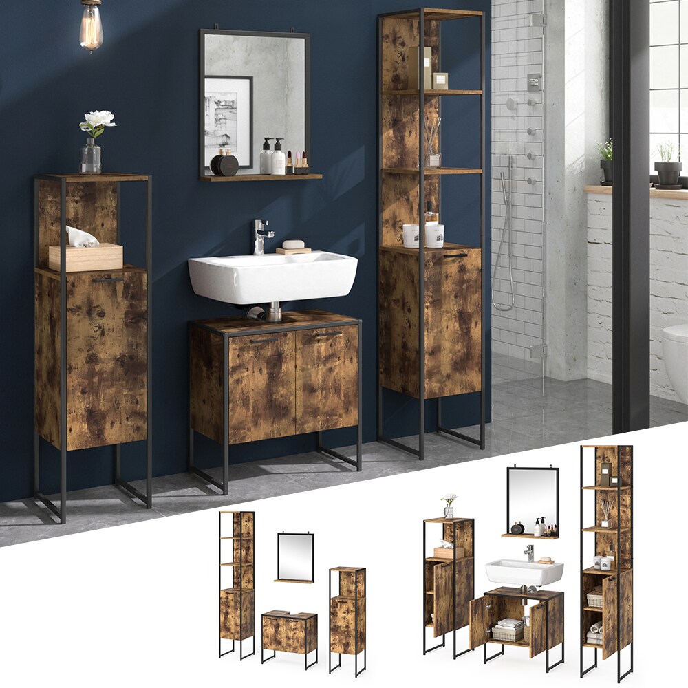 Vicco Loft Badm&ouml;bel Set Fyrk Vintage Badspiegel Badschr&auml;nke Waschtischunterschrank - Bild 1