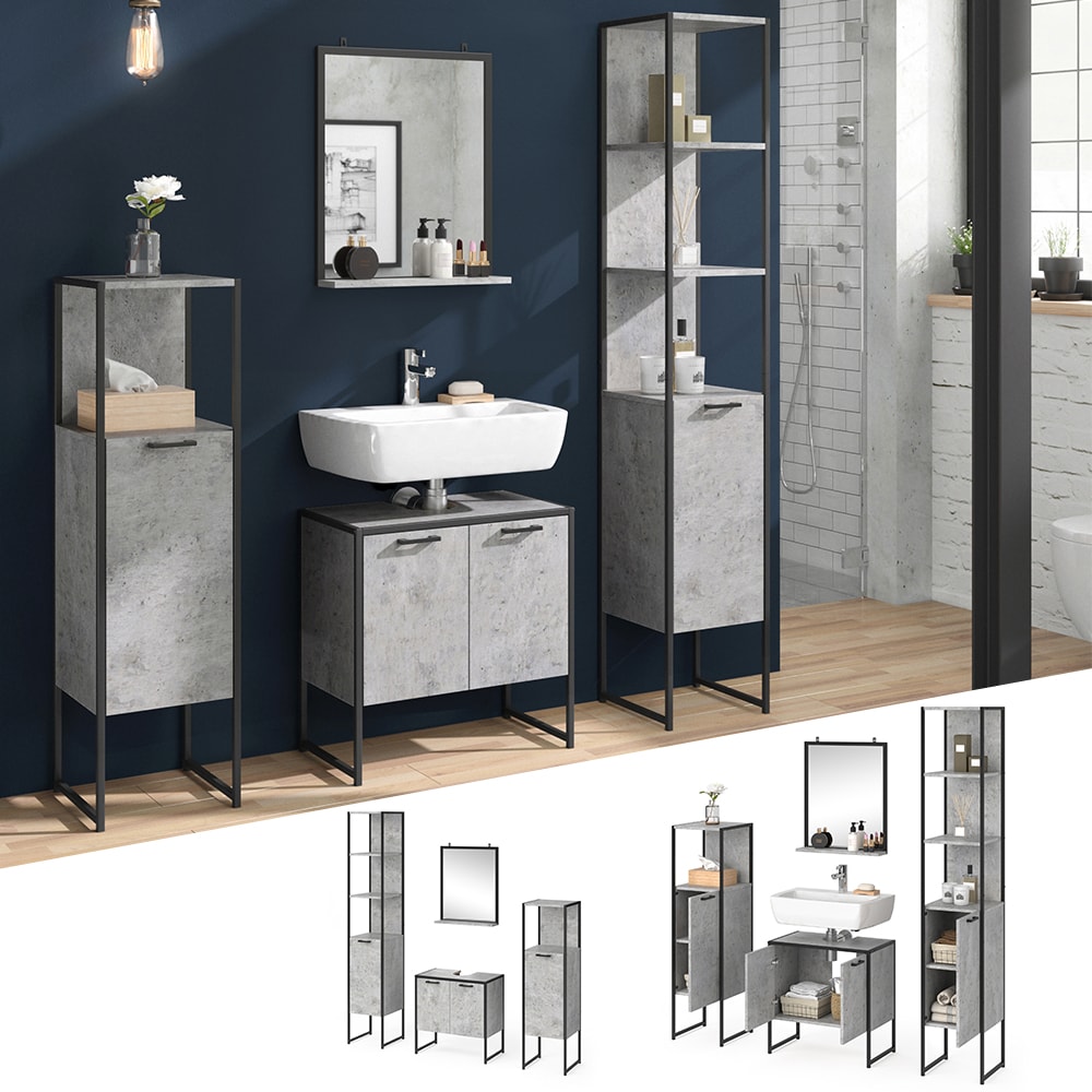 Vicco Loft Badm&ouml;bel Set Fyrk Beton Badspiegel Badschr&auml;nke Waschtischunterschrank - Bild 1