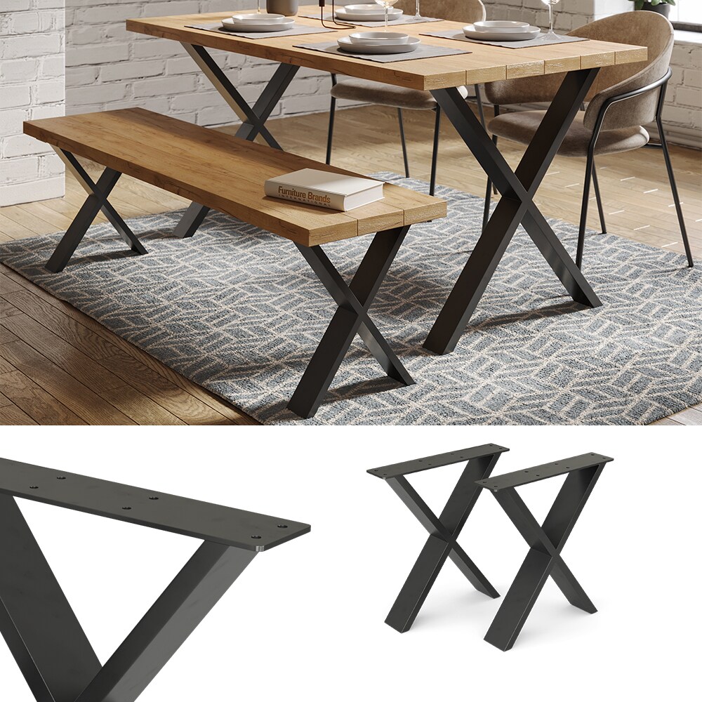 Vicco Loft Tischkufen X-Form 42cm Tischbeine Tischgestell Couchtisch Möbelfüße