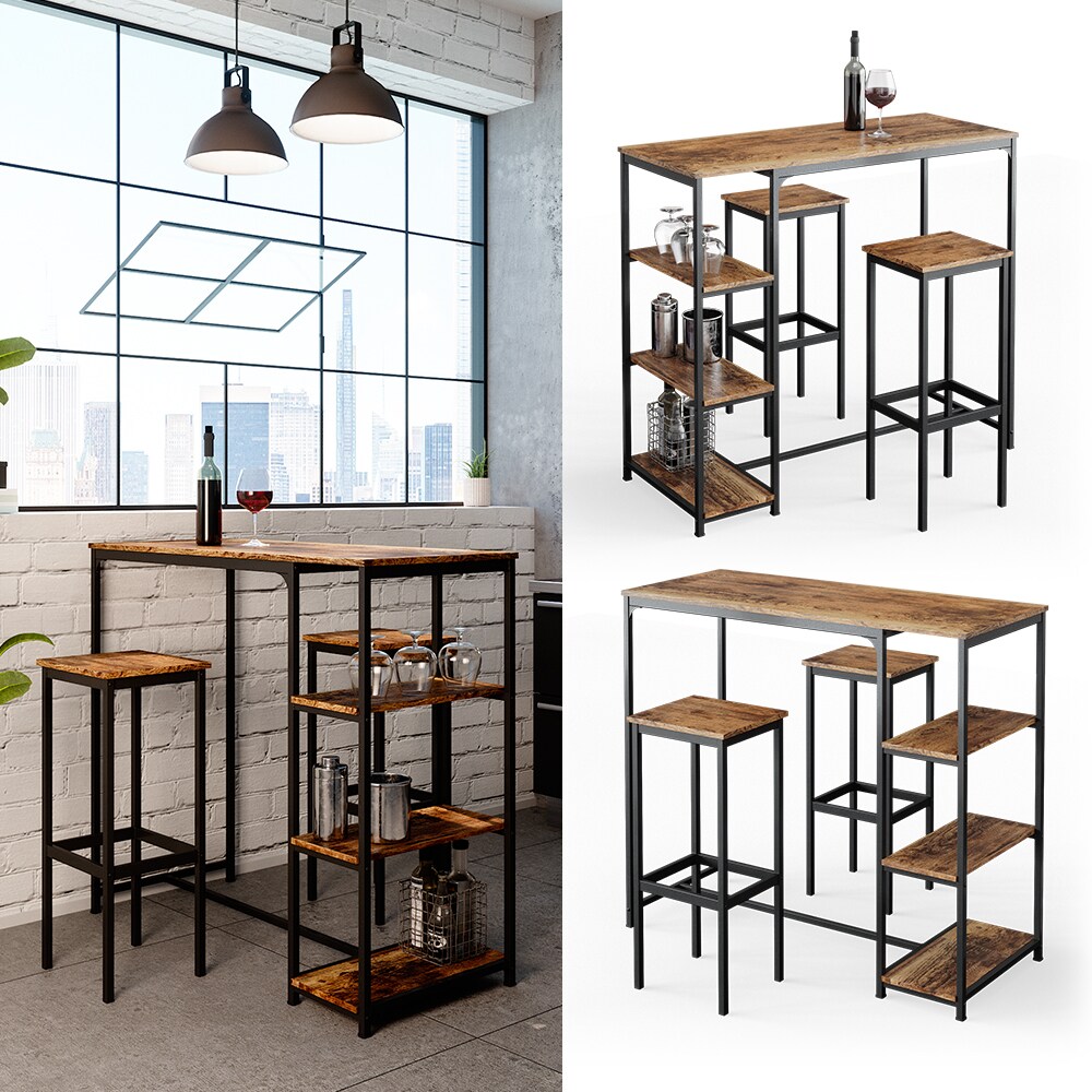 Vicco Bartisch Set 2 Barhocker Fyrk Stehtisch Bartresen 3 Ablagen K&uuml;chenhocker - Bild 1