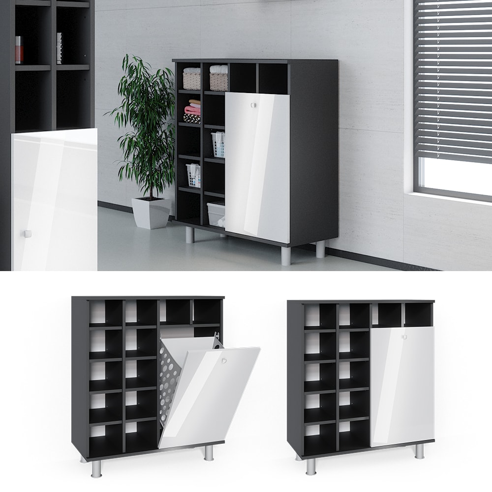 Vicco W&auml;scheschrank Fynn Badschrank mit W&auml;schekorb Badezimmerschrank Badm&ouml;bel - Bild 1