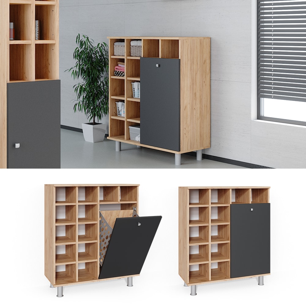 Vicco W&auml;scheschrank Fynn Badschrank mit W&auml;schekorb Badezimmerschrank Badm&ouml;bel - Bild 1