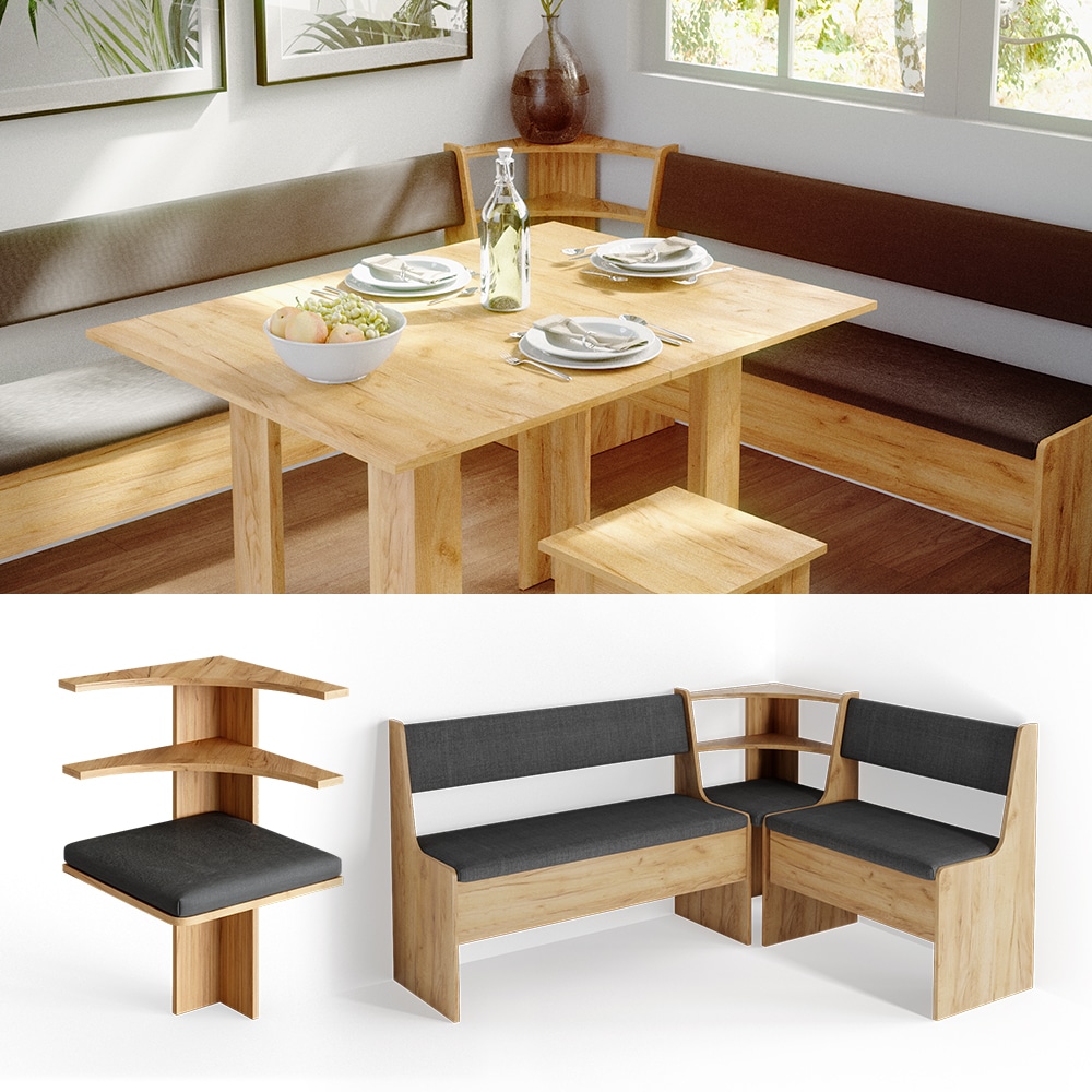 Vicco Eckbankgruppe K&uuml;chenbank Roman eiche Eckteil Sitzecke gepolstert Ablagen Eckbank K&uuml;che - Bild 1