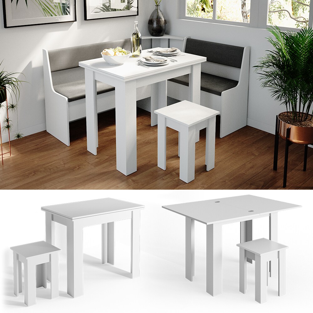 Vicco Eckbankgruppe K&uuml;chentisch Roman wei&szlig; Esstisch 120x90cm Hocker Essgruppe Esszimmertisch - Bild 1