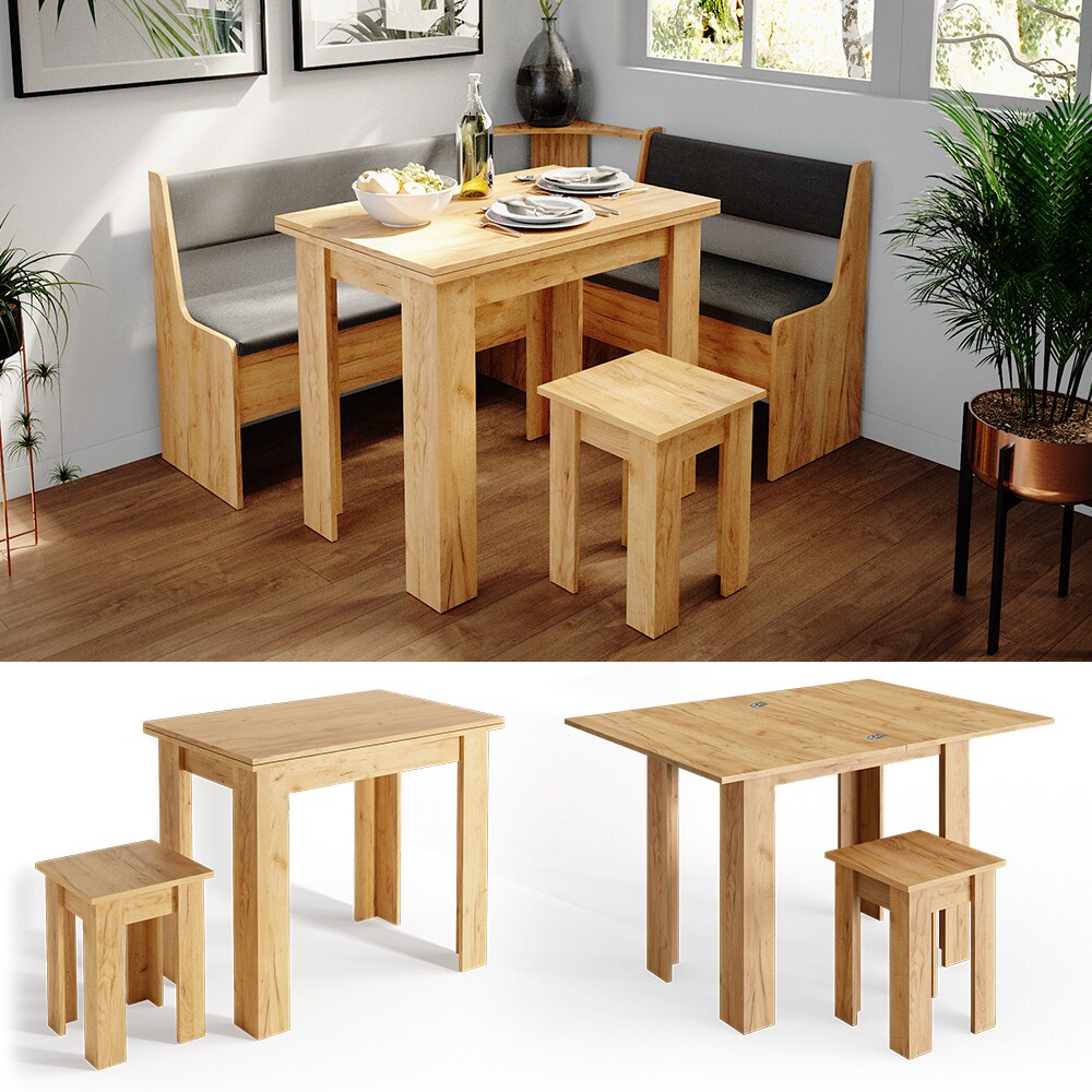 Vicco Eckbankgruppe Küchentisch Roman eiche Esstisch 120x90cm Hocker Essgruppe Esszimmertisch