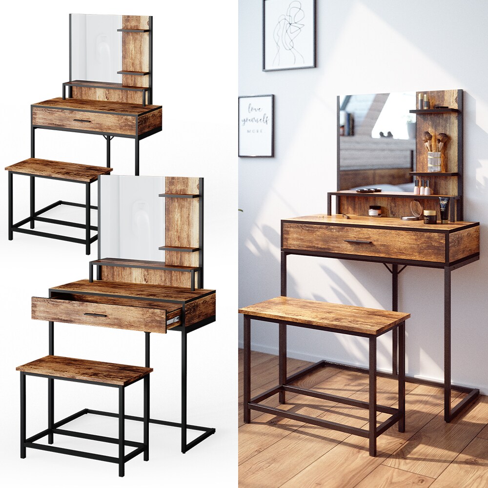 Vicco Schminktisch Fyrk mit Sitzbank Frisiertisch Frisierkommode Metallgestell | 04251421949843