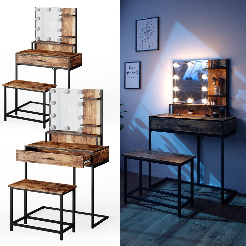 Vicco Schminktisch Fyrk Sitzbank + LED-Beleuchtung Frisiertisch Frisierkommode - Bild 1