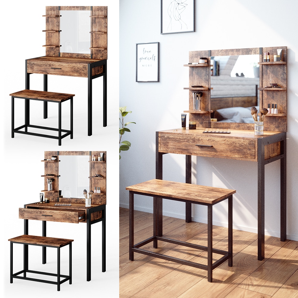 Vicco Schminktisch Frisiertisch Schminkkommode Lovea Sitzbank Spiegel Kommode - Bild 1