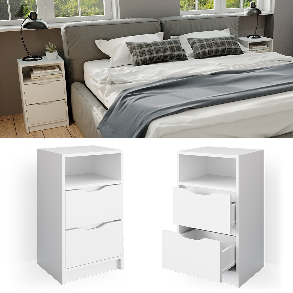 Vicco 2er Set Nachttisch Ruben wei&szlig; Nachtkommode Nachtschrank f&uuml;r Boxspringbett - Bild 1