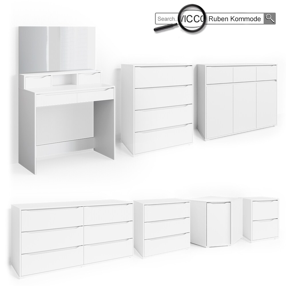 Vicco Nachttisch Marseille In Weiß Hochglanz – 46,2 X 60 X 42 Cm, Mit 3 Schubfächern, Platzsparend