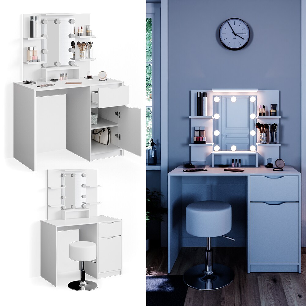 Vicco Schminktisch Ruben wei&szlig; Hocker LED-Beleuchtung Frisiertisch Frisierkommode - Bild 1