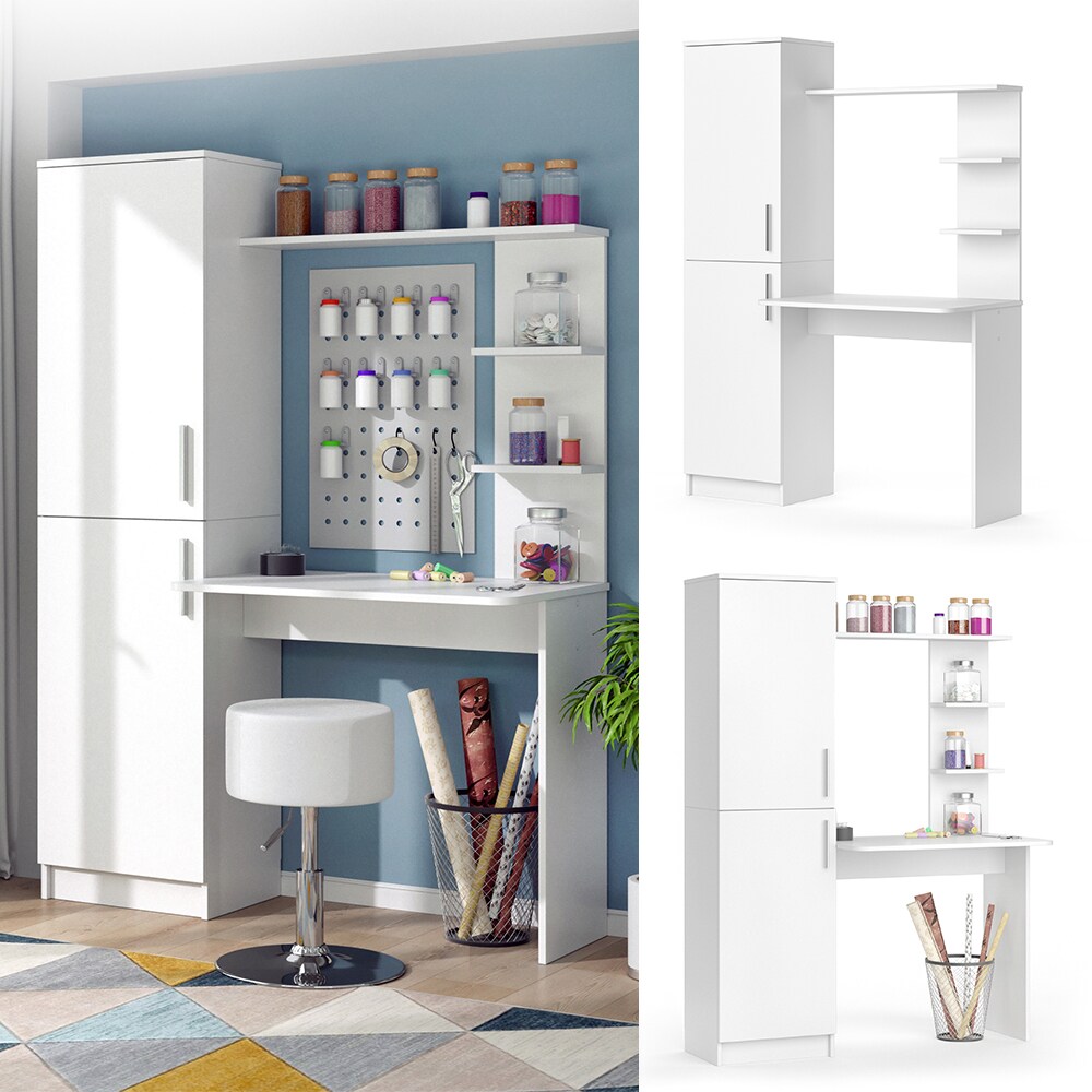 Vicco Arbeitstisch Schreibtisch Schminktisch Tessa wei&szlig; Basteltisch mit Schrank - Bild 1