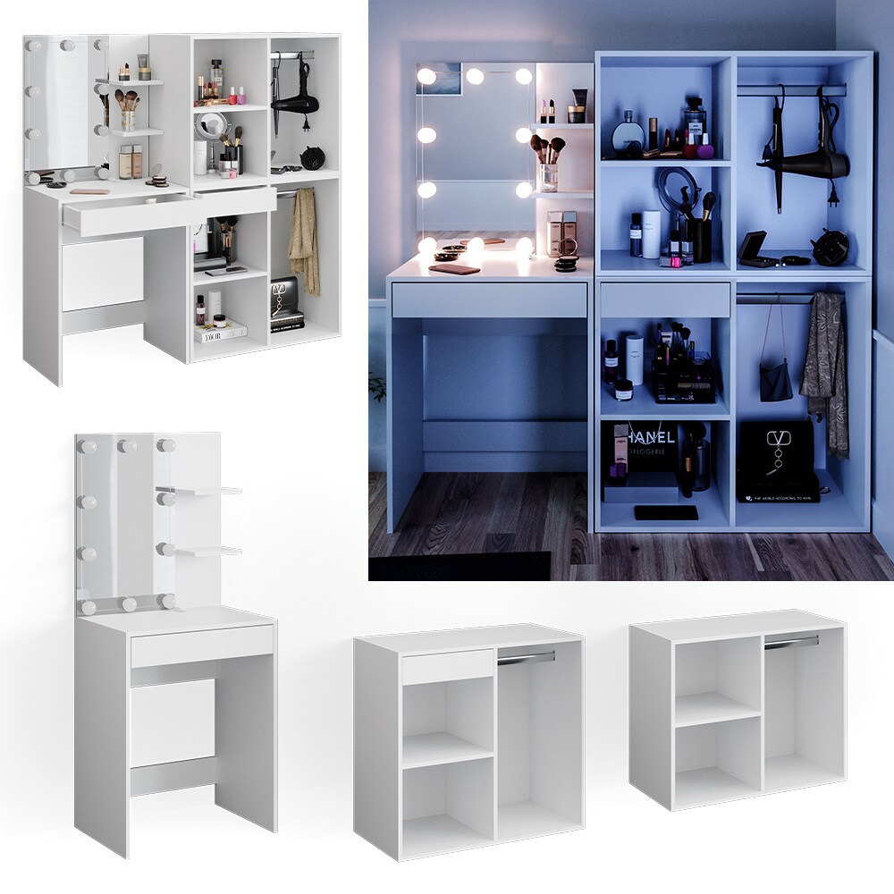 Vicco Schminktisch Frisiertisch Kommode Isabelle LED-Beleuchtung Beistellschrank - Bild 1