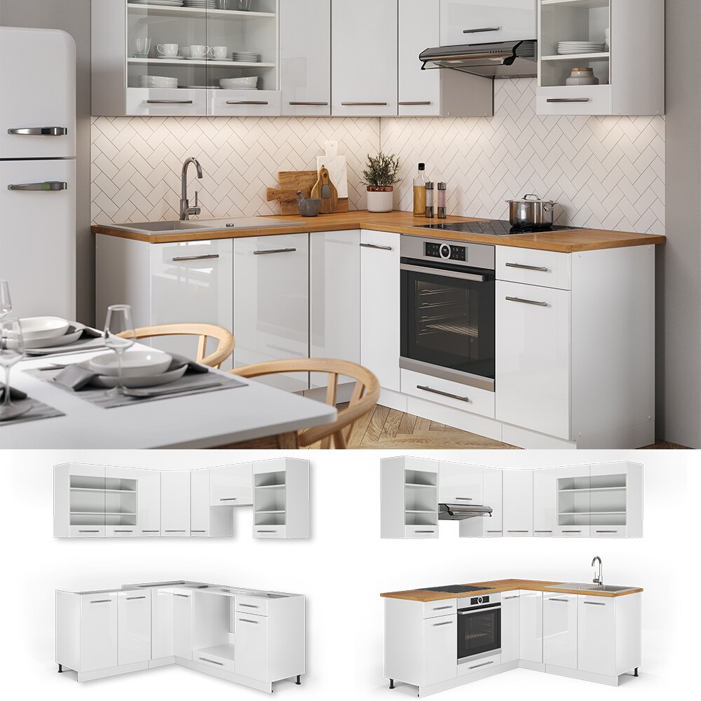 Vicco Eckk&uuml;che FAME-LINE K&uuml;chenzeile K&uuml;che 190cm Wei&szlig; Hochglanz - Bild 1