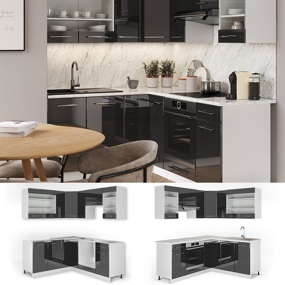 Vicco Eckk&uuml;che FAME-LINE K&uuml;chenzeile K&uuml;che 190cm Anthrazit Hochglanz - Bild 1