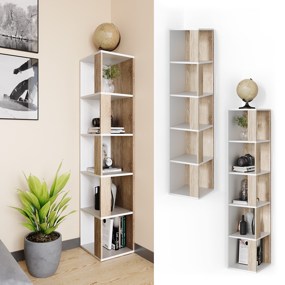 Vicco Eckregal Lio sonoma-wei&szlig; Standregal B&uuml;cherregal Wandregal Raumteiler 5 Ebenen - Bild 1