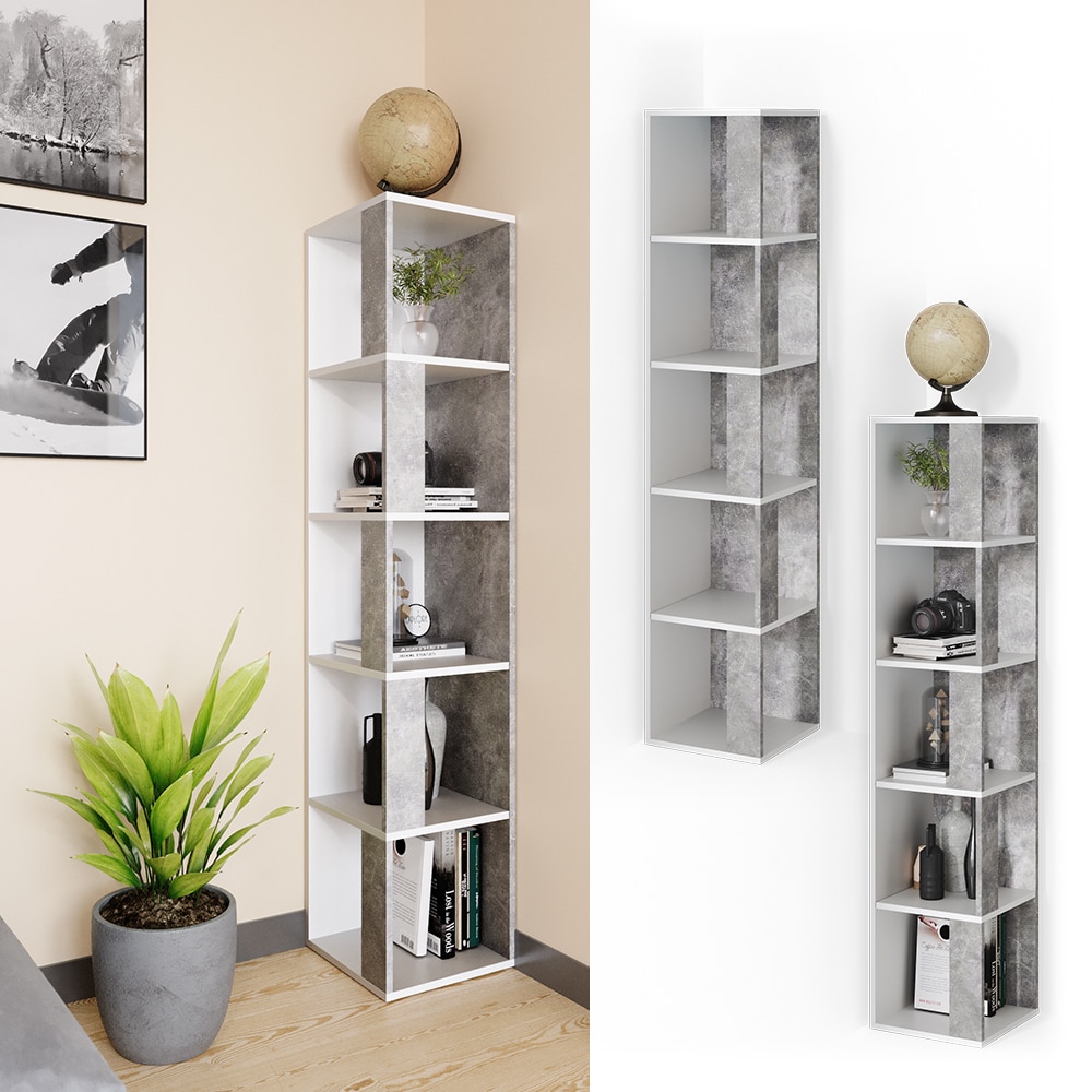 Vicco Eckregal Lio beton-wei&szlig; Standregal B&uuml;cherregal Wandregal Raumteiler 5 Ebenen - Bild 1