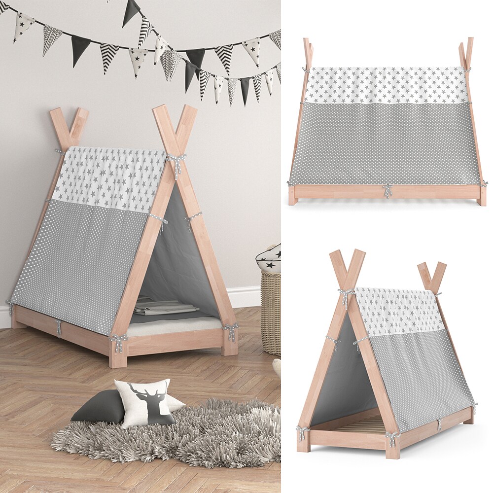 Vitalispa Kinderbett Hausbett Tipi + &Uuml;berwurf 70x140cm Indianerzelt Indianerbett - Bild 1
