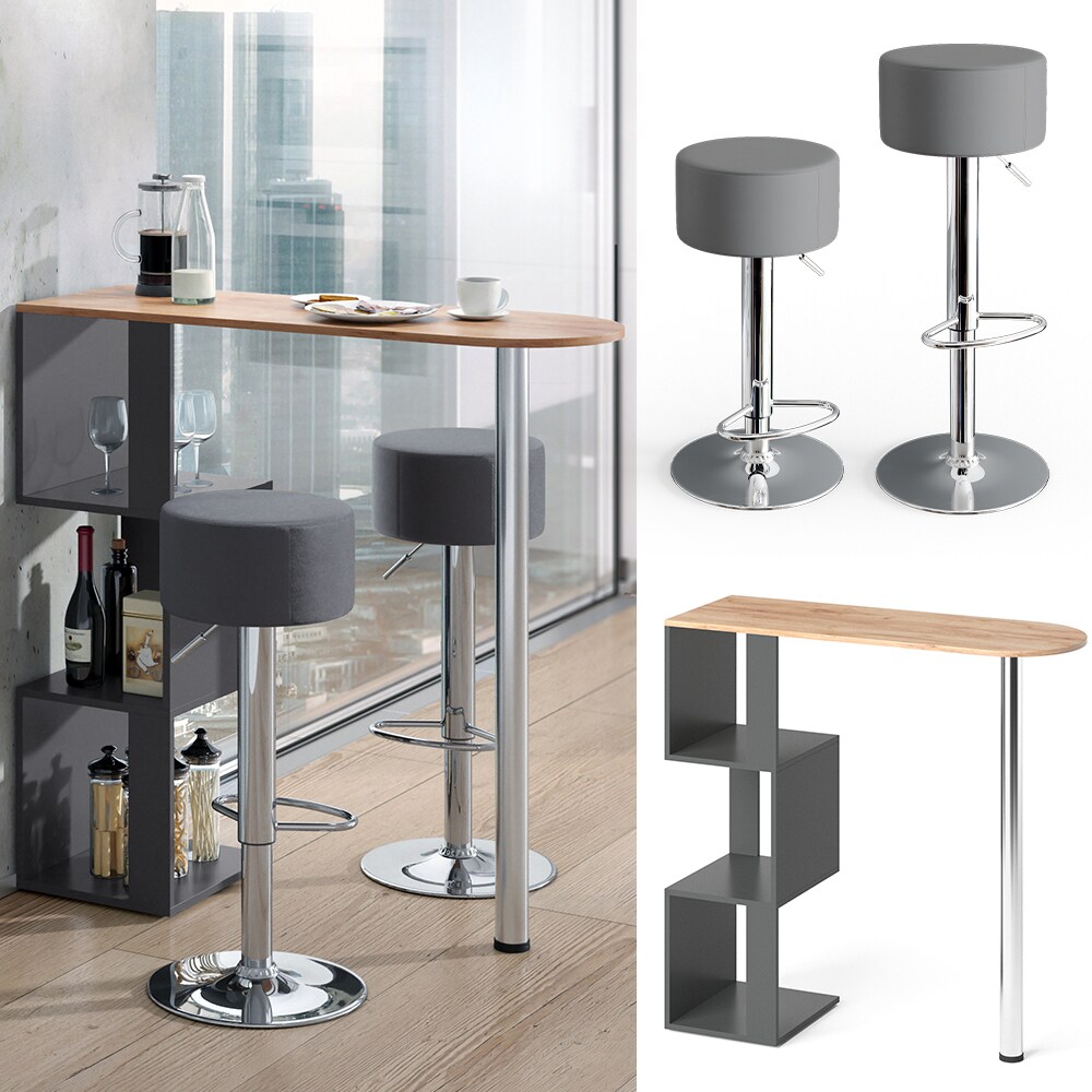 Vicco Bartisch Vincent Anthrazit-Goldkraft Bartresen Stehtisch Tresentisch Bistrotisch Bar inkl. Barhocker - Bild 1