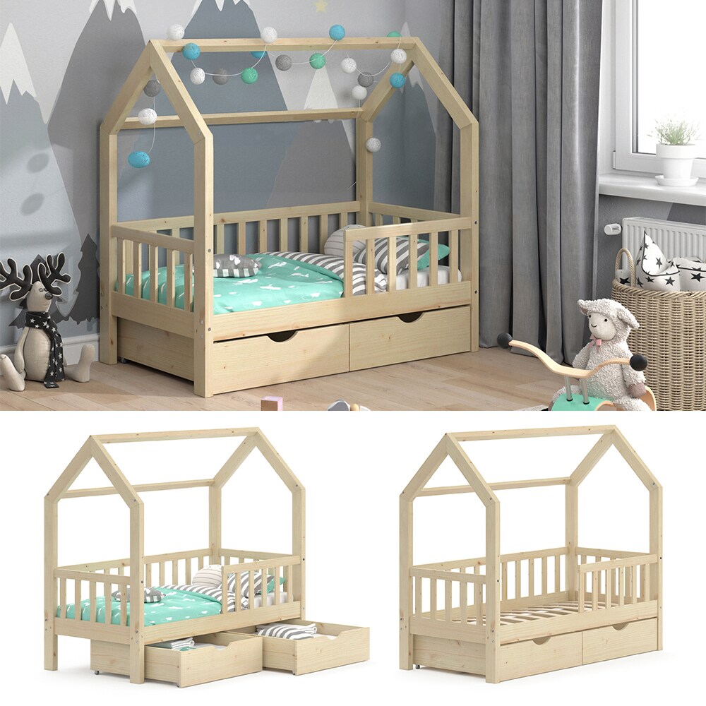 VitaliSpa Kinderbett Hausbett Spielbett Wiki 70x140 inkl Lattenrost 2 Schubladen - Bild 1