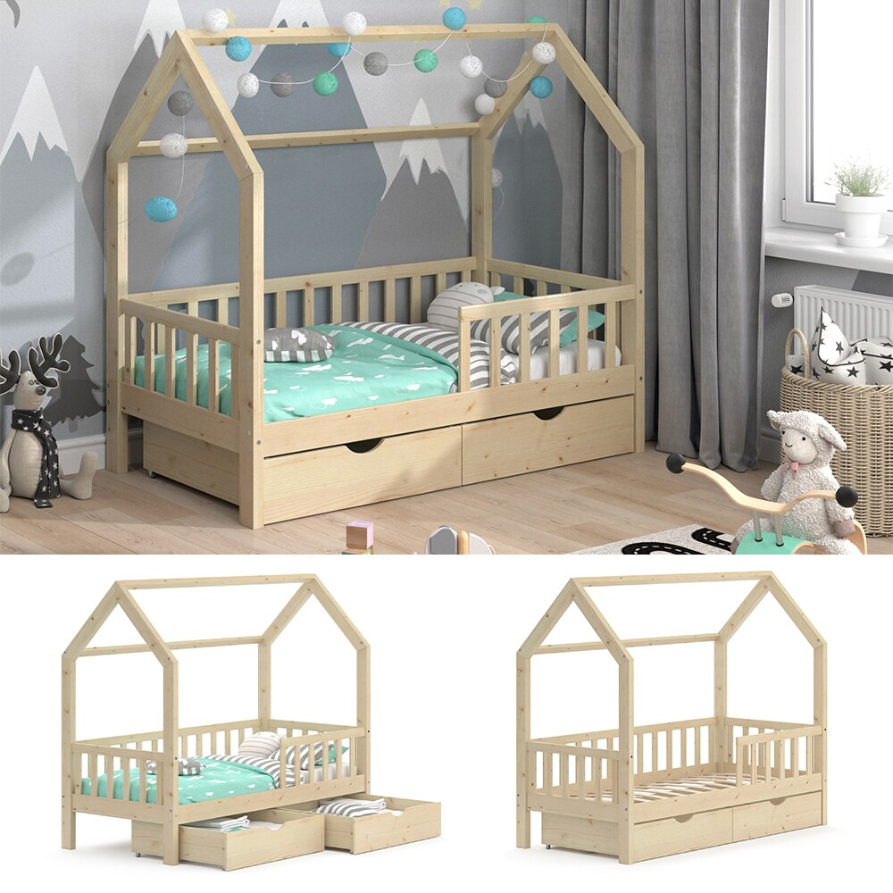VitaliSpa Kinderbett Hausbett Spielbett Wiki 80x160 inkl Lattenrost 2 Schubladen - Bild 1