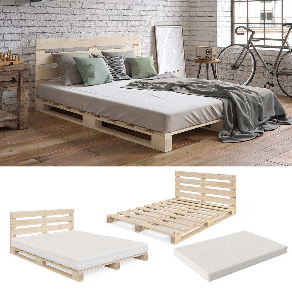VitaliSpa Palettenbett Holzbett Palettenm&ouml;bel 160x200cm Kopfteil + Matratze H2 - Bild 1